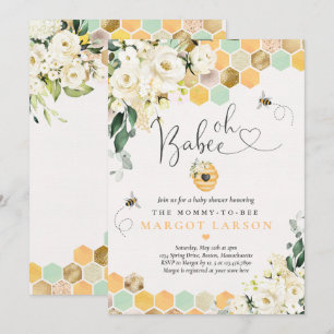 Oh Babee Greenery White Floral Baby Shower Invitation