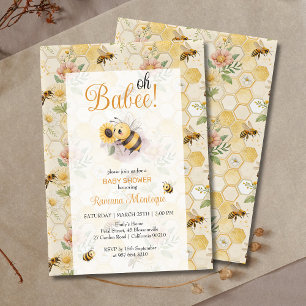 Oh Babee Honeycomb Floral Bee Custom Baby Shower Invitation