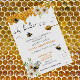 Oh Babee Watercolor Honeycomb Bee Shower  Invitation