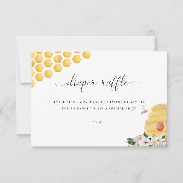 Oh Babee Yellow Bee Floral Diaper Raffle Card (Front)