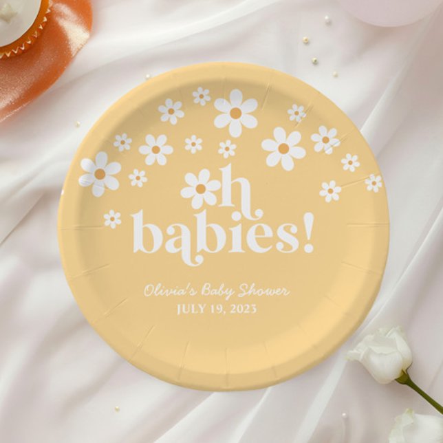 Oh Babies boho Daisy yellow twins Baby Shower Paper Plate (Creator Uploaded)