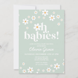 Oh Babies! Daisy green Baby Shower Invitation