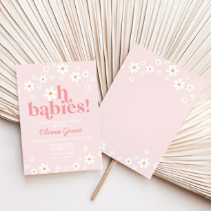Oh Babies! Daisy Pink Retro Baby Shower Invitation