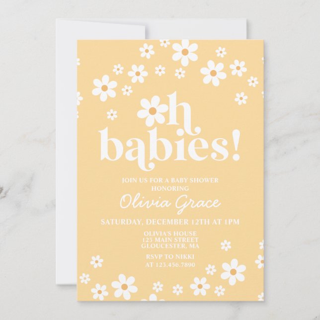 Oh Babies! Daisy yellow Baby Shower Invitation (Front)