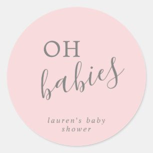 Oh Babies Girl Pink Simple Twins Baby Shower Favou Classic Round Sticker