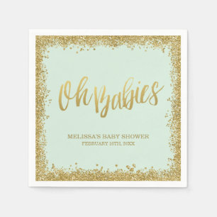 Oh Babies Mint Gold Glitter Baby Shower Napkin