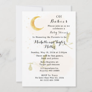 Oh Babies Neutral Twins Baby Shower Invitation