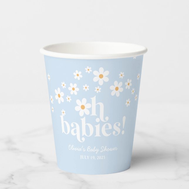 Oh Babies! Retro Daisy blue Baby Shower Paper Cups (Front)
