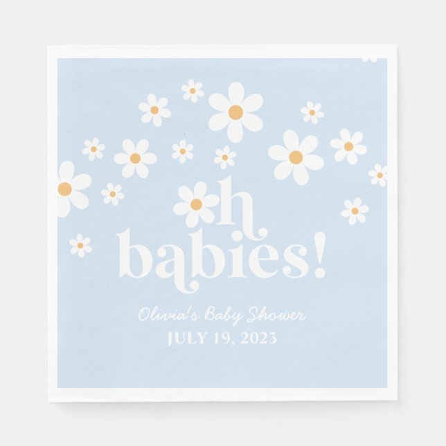 Oh Babies! Retro Daisy blue boho Baby Shower Napkin (Front)