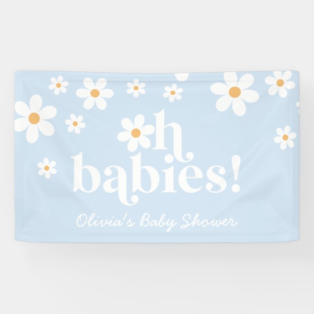 Oh Babies! Retro Daisy boho baby shower Banner (Horizontal)