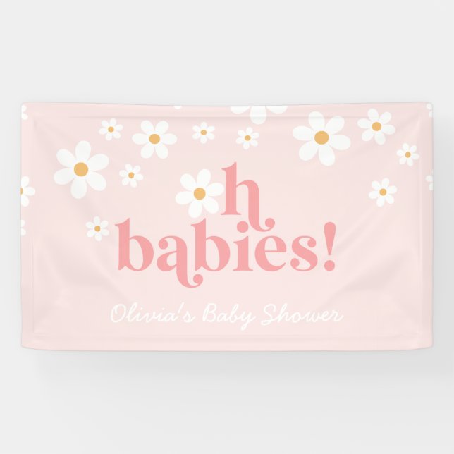 oh Babies! Retro Daisy Pink Baby Shower Banner (Horizontal)