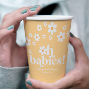 Oh Babies Retro Daisy yellow Baby Shower Paper Cups