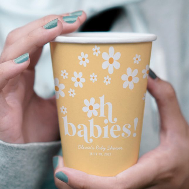 Oh Babies Retro Daisy yellow Baby Shower Paper Cups (Creator Uploaded)