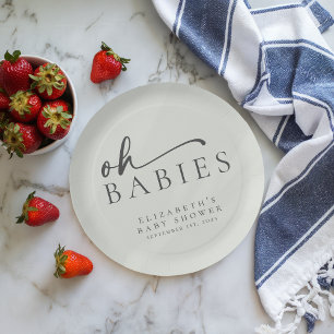 Oh Babies Sage Green Minimalist Baby Shower Paper Plate
