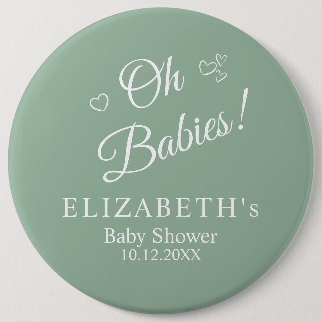 Oh Babies Sage Green Twin Baby Shower Button (Front)