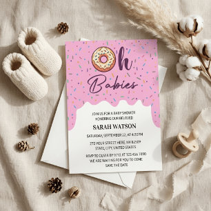 Oh Babies Sprinkle Doughnut Twins Baby Girl Shower Invitation