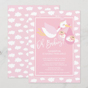 Oh Babies! Stork twin Girls Baby Shower Invitation