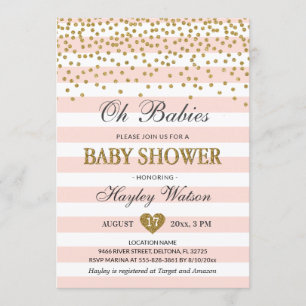 Oh Babies Twin Girls Blush Pink Gold Baby Shower Invitation