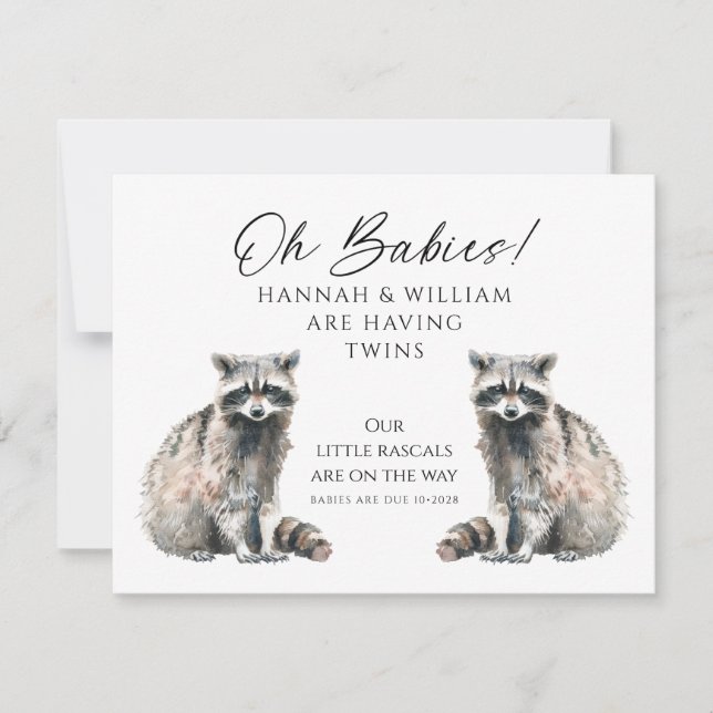 Oh Babies Twins On The Way Cute Raccoons Invitation (Front)