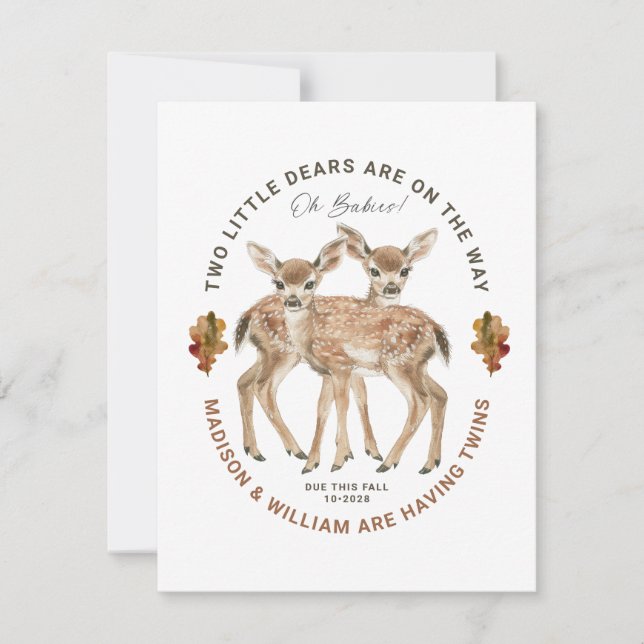 Oh Babies Twins On The Way Cute Twin Deer Fawns Invitation (Front)
