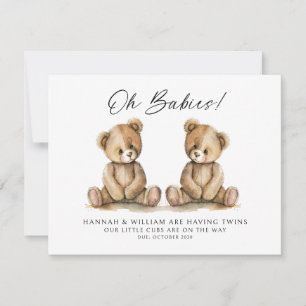 Oh Babies Twins On The Way Watercolor Bear Cubs Invitation