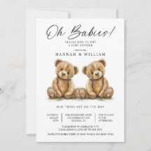 Oh Babies Twins Watercolor Teddy Bears Baby Shower