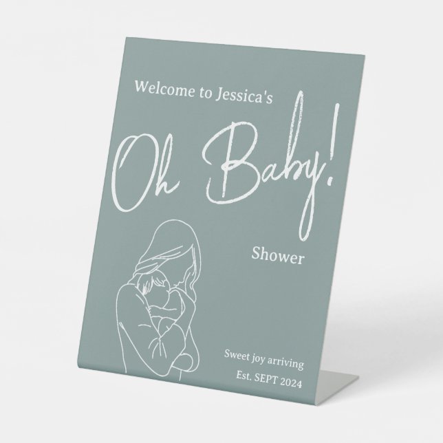 "Oh Baby!" 2024 baby shower Invitation Pedestal Sign (Front)