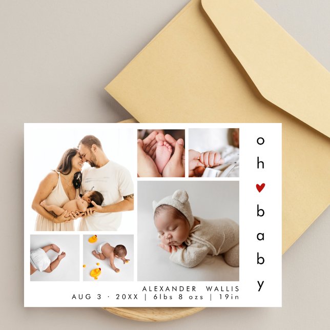 Oh Baby 6 Photo Collage Thank You Baby Shower Holiday Card (Creator Uploaded)