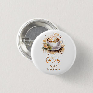 Oh Baby A Baby is Brewing Brown Coffee Baby Shower 3 Cm Round Badge