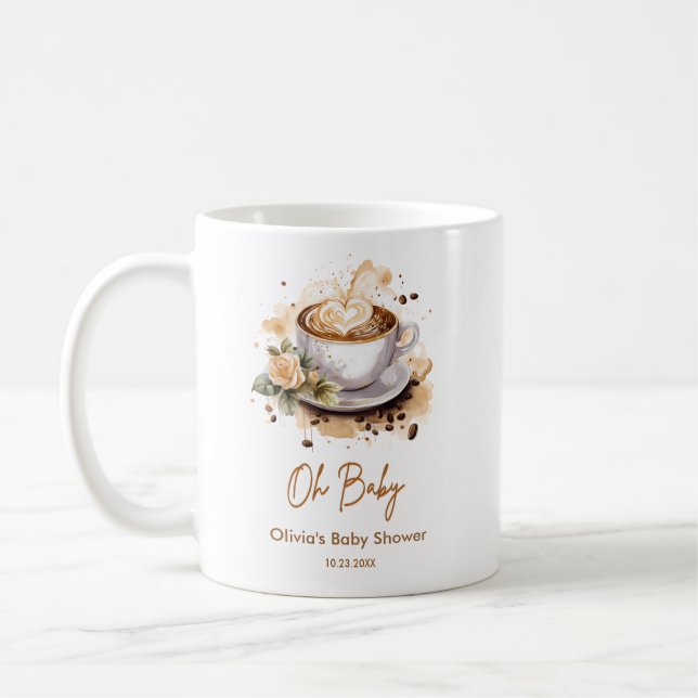 Oh Baby A Baby is Brewing Brown Coffee Baby Shower Mug (Left)