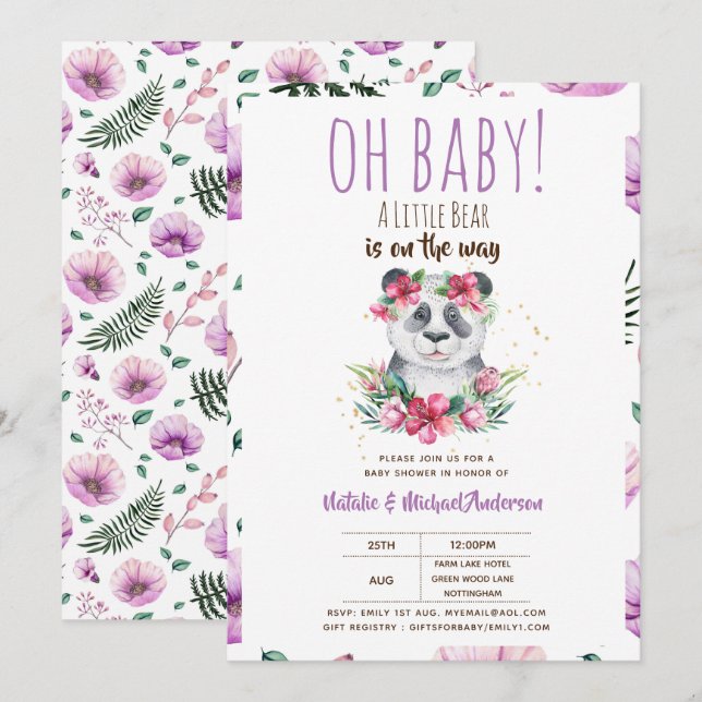 Oh Baby A Little Bear Is On The Way Panda Shower Invitation (Front/Back)