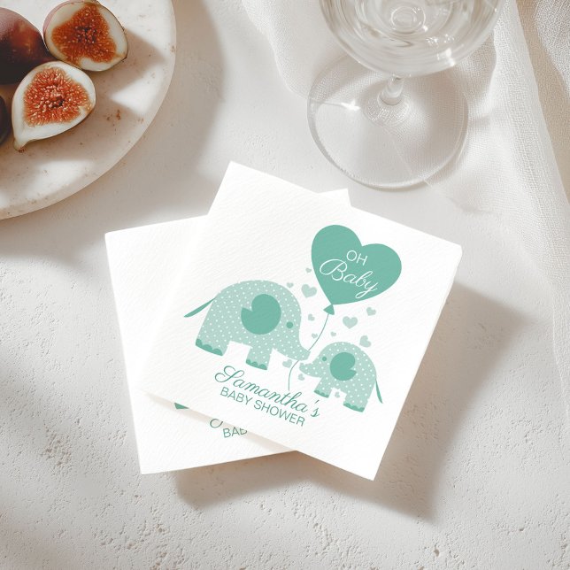 Oh Baby Adorable Mint Green Elephant Baby Shower Napkin (Creator Uploaded)