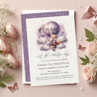 Oh Baby Adventure Awaits Fox in Hot Air Balloon Invitation