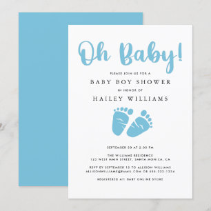 Oh Baby Baby Feet Boy Blue Baby Shower Invitation