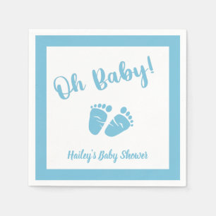 Oh Baby Baby Feet   Boy Blue Baby Shower Napkin