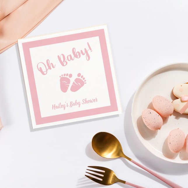Oh Baby Baby Feet | Girl Pink Baby Shower Napkin (Creator Uploaded)