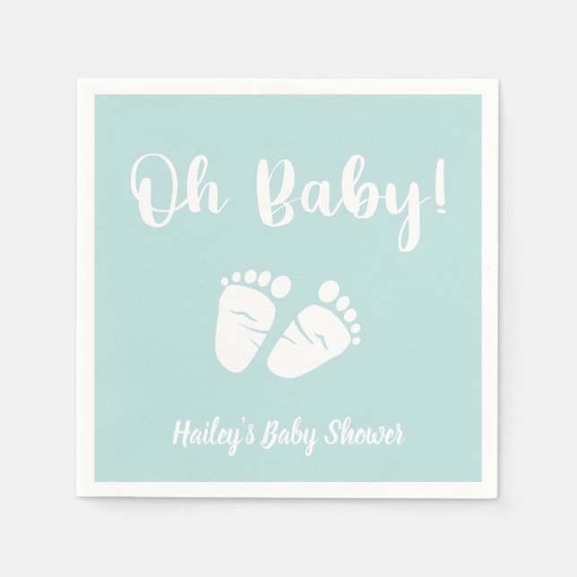 Oh Baby Baby Feet Mint Green Baby Shower Napkin (Front)