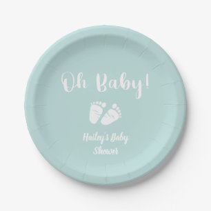 Oh Baby   Baby Feet Mint Green Baby Shower Paper Plate