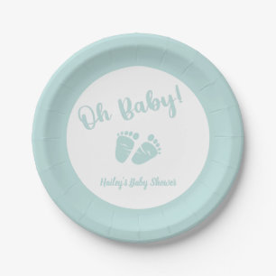 Oh Baby Baby Feet Mint Green Baby Shower Paper Plate
