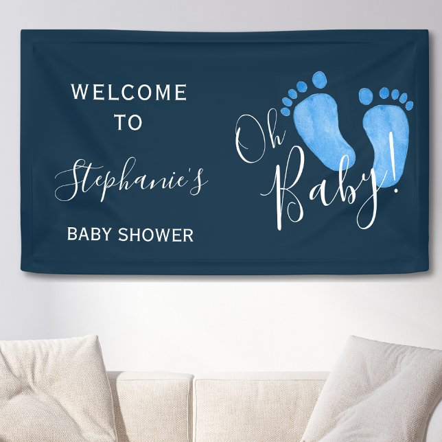 Oh Baby Baby Feet Navy Blue Baby Shower Welcome  Banner (Creator Uploaded)