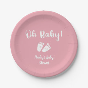Oh Baby   Baby Feet Pink Baby Girl Shower Paper Plate