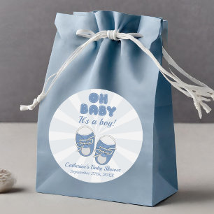 Oh Baby Baby Shoes Dusty Blue Boy Baby Shower Classic Round Sticker