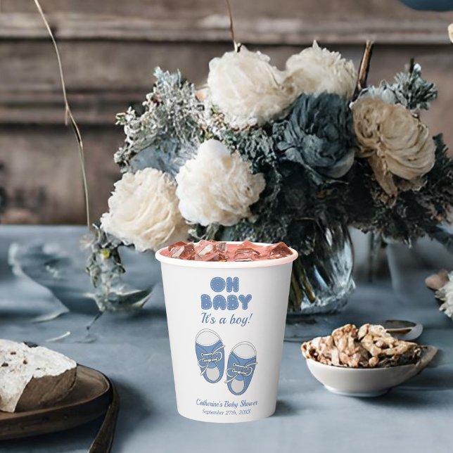 Oh Baby | Baby Shoes Dusty Blue Boy Baby Shower  Paper Cups (Creator Uploaded)