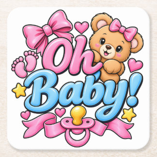 Oh Baby! Baby Shower Celebration Design Square Paper Coaster