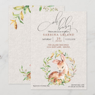 Oh Baby! Baby Shower Deer & Fawn in Leafy Wreath Invitation