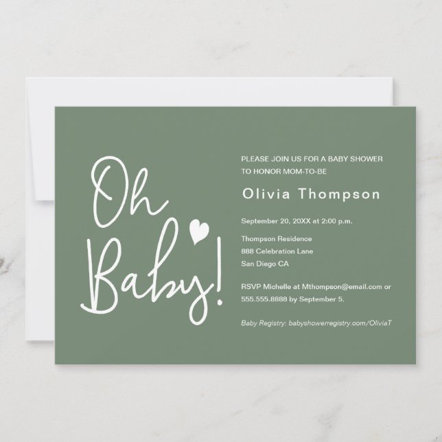 Oh Baby Baby Shower Green Gender neutral  Invitation (Front)
