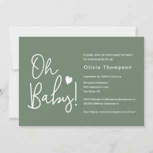 Oh Baby Baby Shower Green Gender neutral  Invitation