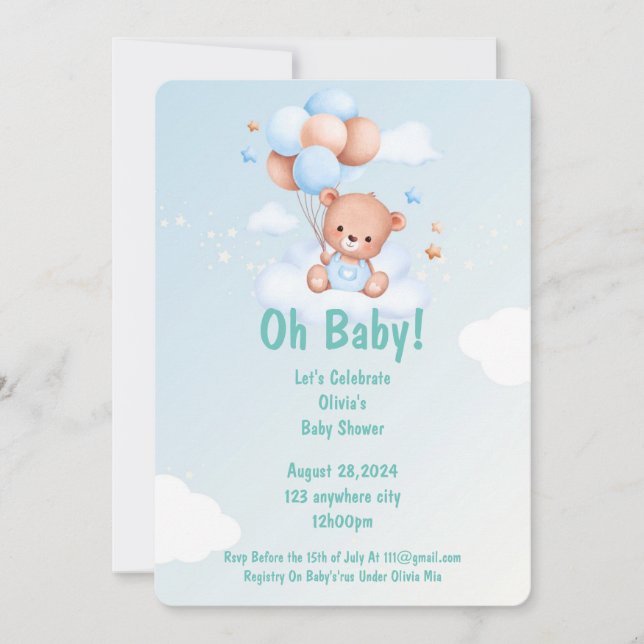OH BABY BABY SHOWER INVITATION FOR BOYS (Front)