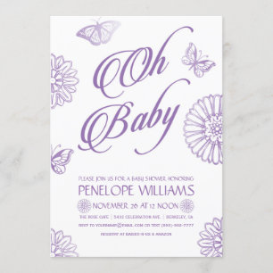 Oh Baby Baby Shower Invitations Purple