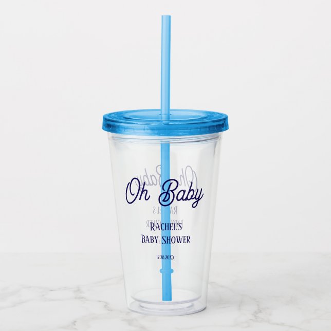 Oh Baby Baby Shower Navy Blue Script Gift Favour Acrylic Tumbler (Front)